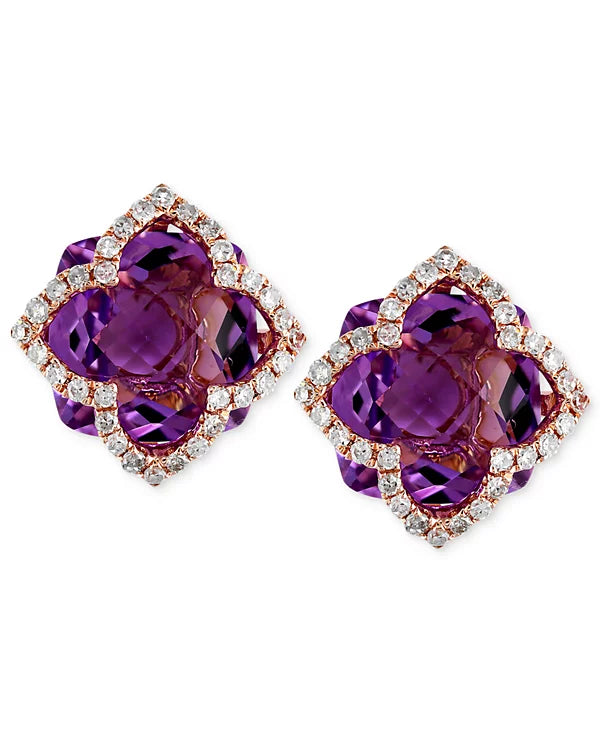 EFFY® Amethyst (6-1/4 ct. t.w.) and Diamond (1/3 ct. t.w.) Clover Stud Earrings in 14k Rose Gold