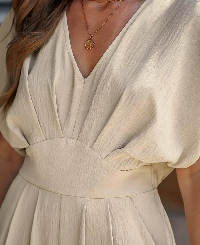 Women's V-Neck Short Sleeve Straight Leg Jumpsuit