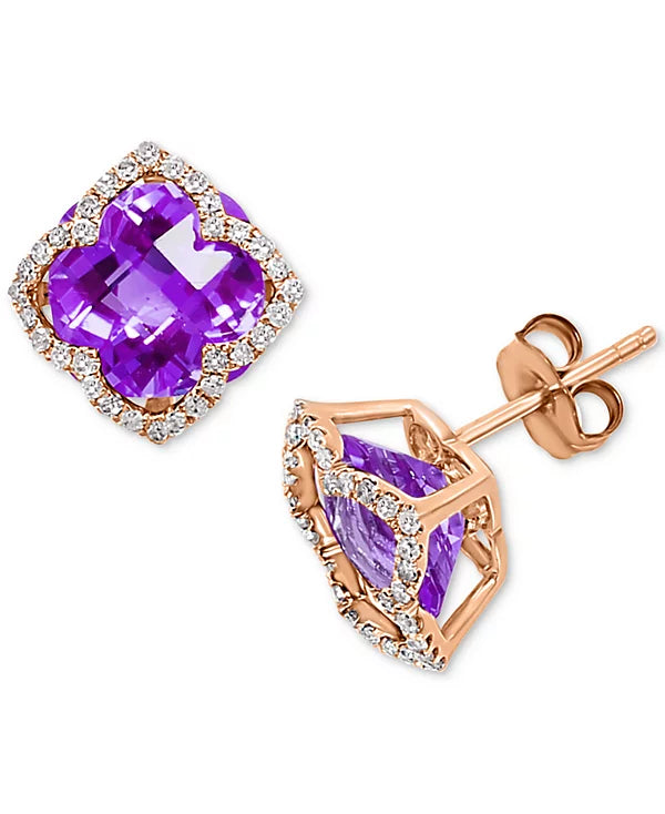 EFFY® Amethyst (6-1/4 ct. t.w.) and Diamond (1/3 ct. t.w.) Clover Stud Earrings in 14k Rose Gold