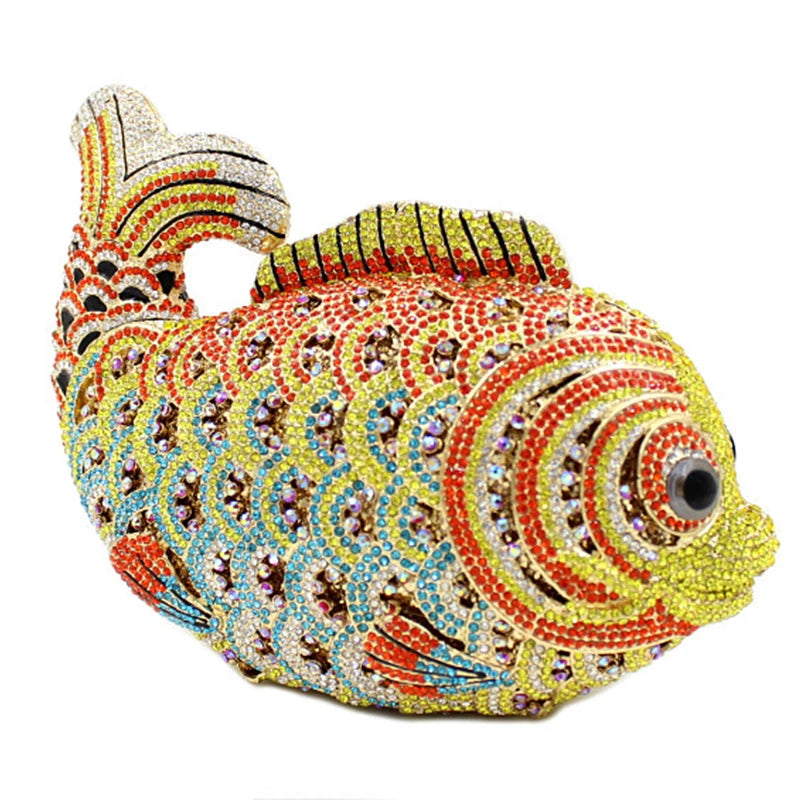 Red/Orange Fish Crystal Mini Evening Bag Diamond Women Dinner Purses Luxury Lady Rhinestone Bling Party Cocktail Handbags