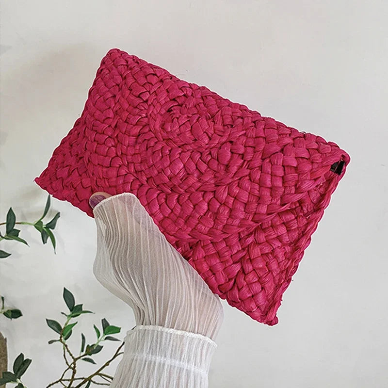Fashionable Corn Husk Straw Bags Hand-woven Women Clutch Envelope Handbag Long Purse For Female Summer Beach Bag bolsa 2024