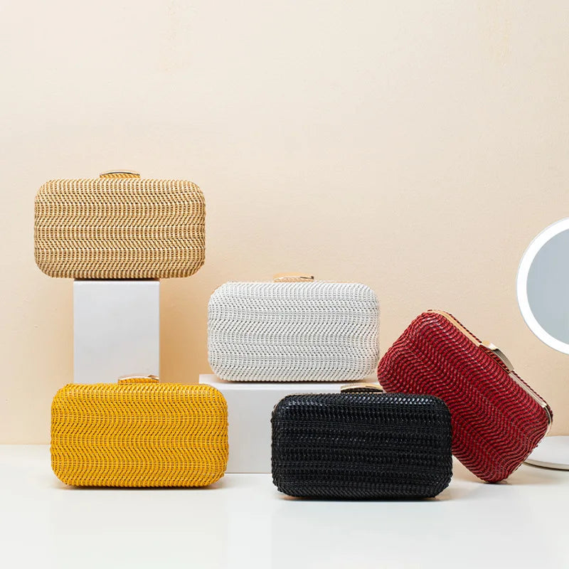 Casual Straw Women's Bag Yellow Clutch Woven Handbags Top Quality Luxury Bags Party Women's Shoulder Bags Purses Fashion Pouch