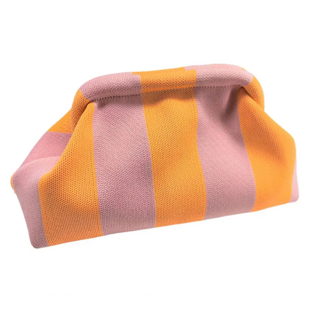 Women Handbag Colorblock Knitted Women Bag Large Mouth Cosmetic Cellphone Keys Stoarge Pouch Summer Beach Clutch Lady Purse