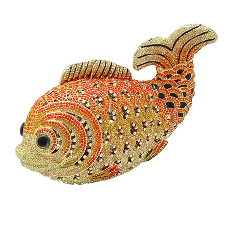 Red/Orange Fish Crystal Mini Evening Bag Diamond Women Dinner Purses Luxury Lady Rhinestone Bling Party Cocktail Handbags