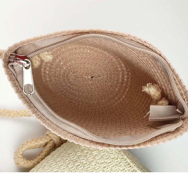 Summer Children's Straw Bag Straw Hat Cute Mini Beach Bag Boys and Girls Shoulder Crossbody Bags Small Sun Hats Kids Coin Purse