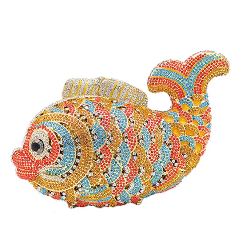 Red/Orange Fish Crystal Mini Evening Bag Diamond Women Dinner Purses Luxury Lady Rhinestone Bling Party Cocktail Handbags