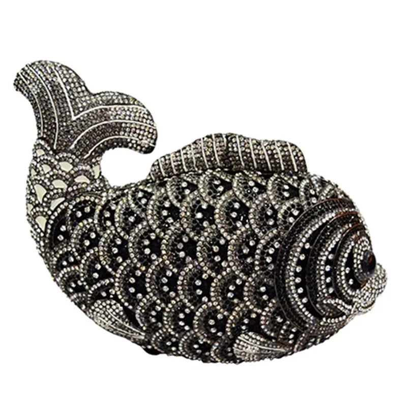 Red/Orange Fish Crystal Mini Evening Bag Diamond Women Dinner Purses Luxury Lady Rhinestone Bling Party Cocktail Handbags