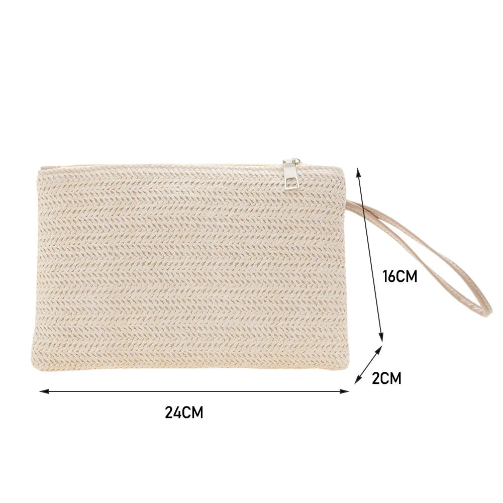 Women Beach Summer Clutch Wristlet Bag Bohemian Woven Style Solid Color Purse Beach Bag Clutch New Fashion Lady Women