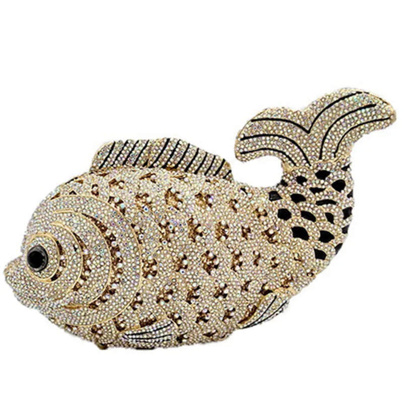 Red/Orange Fish Crystal Mini Evening Bag Diamond Women Dinner Purses Luxury Lady Rhinestone Bling Party Cocktail Handbags