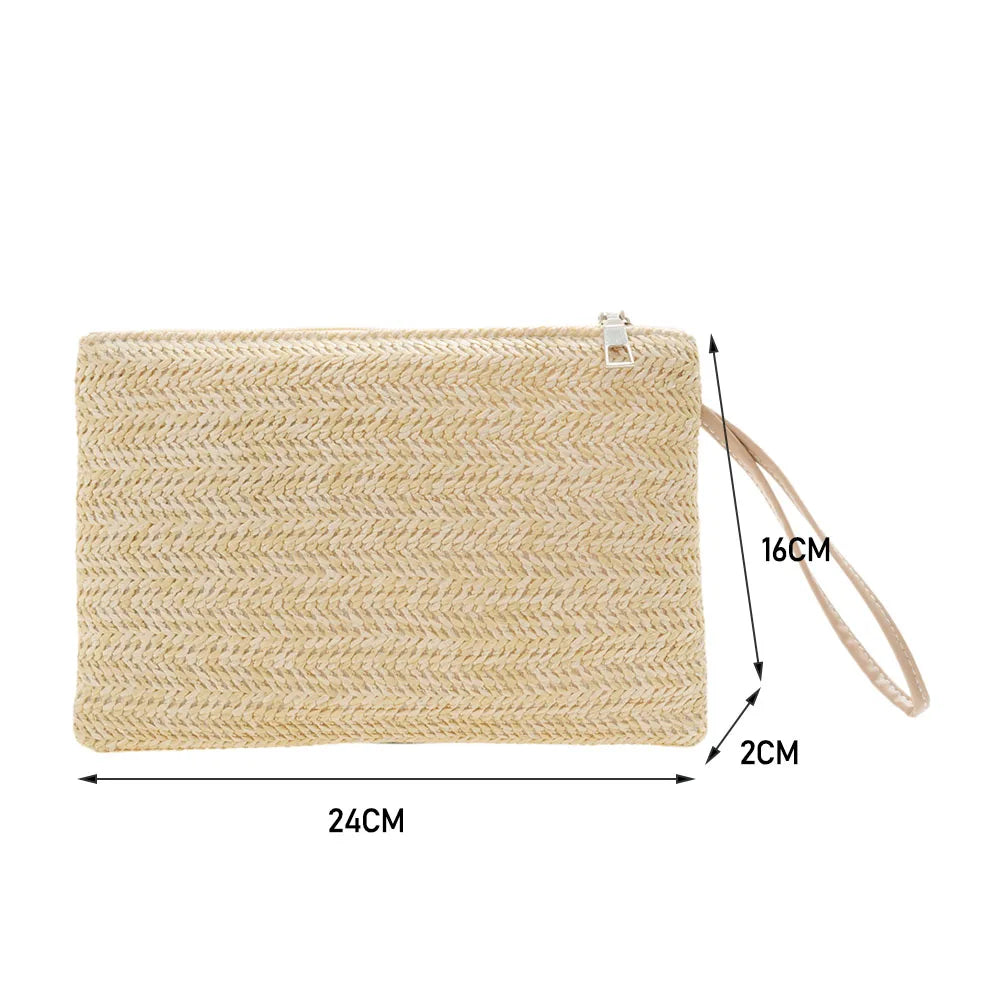 Women Beach Summer Clutch Wristlet Bag Bohemian Woven Style Solid Color Purse Beach Bag Clutch New Fashion Lady Women