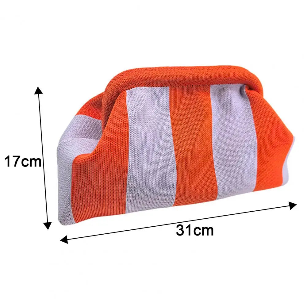 Women Handbag Colorblock Knitted Women Bag Large Mouth Cosmetic Cellphone Keys Stoarge Pouch Summer Beach Clutch Lady Purse