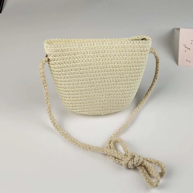 Summer Children's Straw Bag Straw Hat Cute Mini Beach Bag Boys and Girls Shoulder Crossbody Bags Small Sun Hats Kids Coin Purse