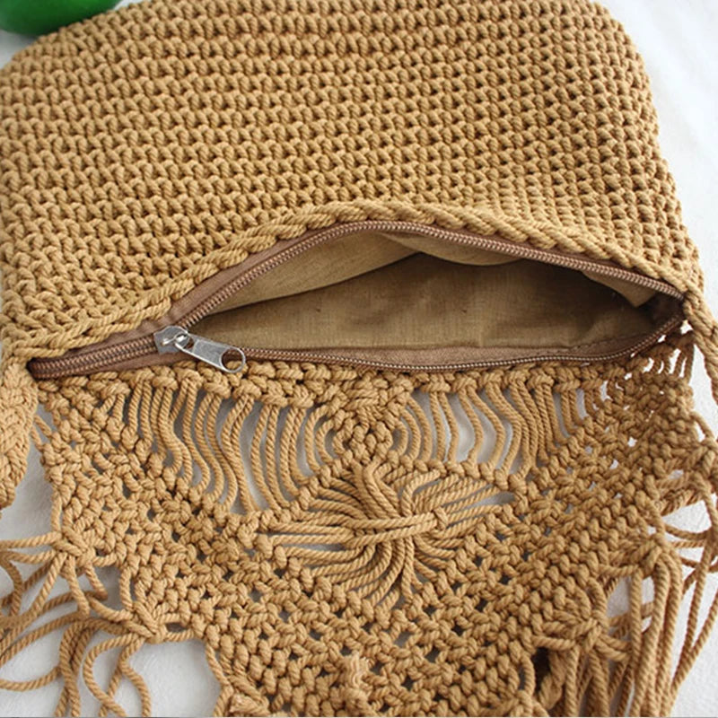 Handmade Cotton Woven Knitted Tassel Crossbody Bag Vintage Shoulder Messenger Bag Female Fashion Beach Summer Handbags 2023 bag