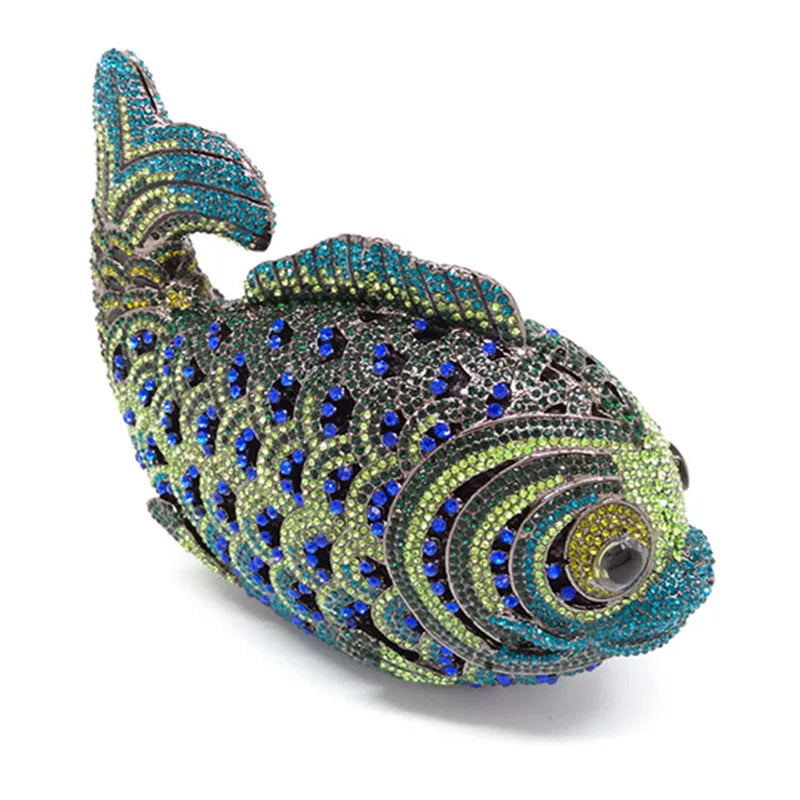 Red/Orange Fish Crystal Mini Evening Bag Diamond Women Dinner Purses Luxury Lady Rhinestone Bling Party Cocktail Handbags