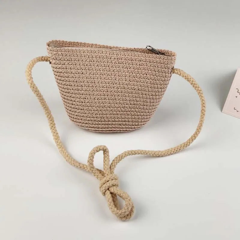 Summer Children's Straw Bag Straw Hat Cute Mini Beach Bag Boys and Girls Shoulder Crossbody Bags Small Sun Hats Kids Coin Purse