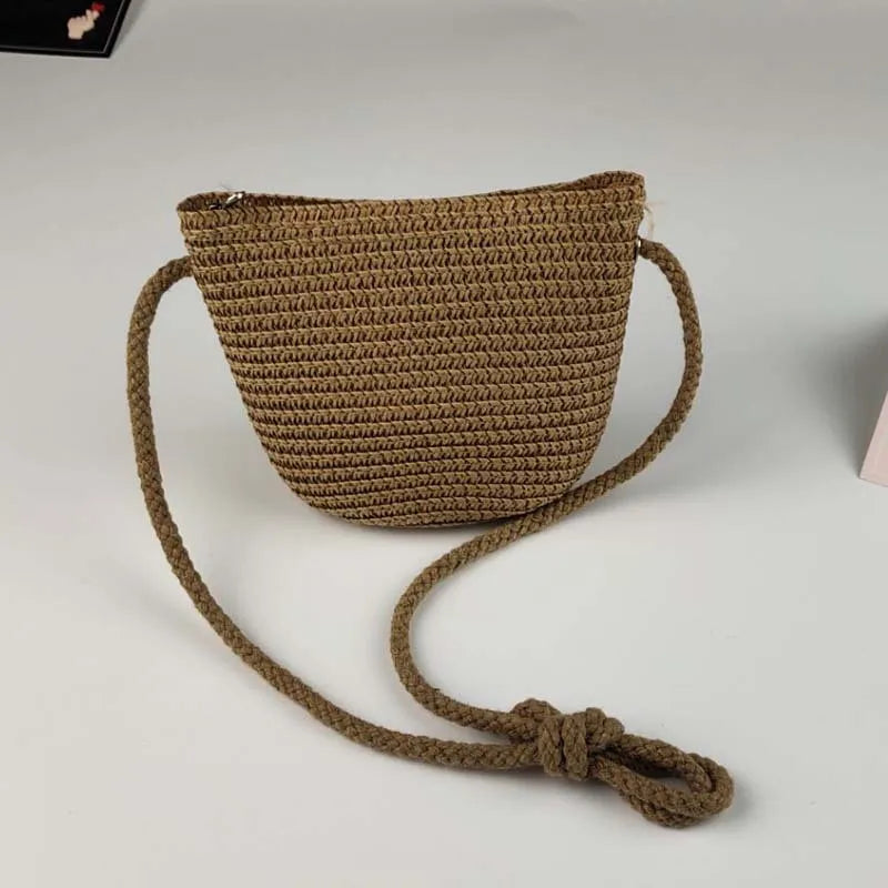 Summer Children's Straw Bag Straw Hat Cute Mini Beach Bag Boys and Girls Shoulder Crossbody Bags Small Sun Hats Kids Coin Purse