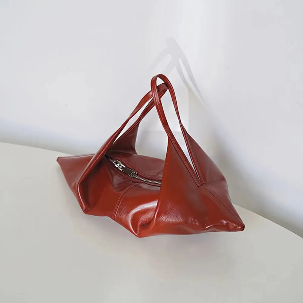 Soft Leather Croissant Crossbody Bag Commuting Vintage Lazy Style Shoulder Bag Korean Style Hobos Oil Wax Leather Handbag Travel