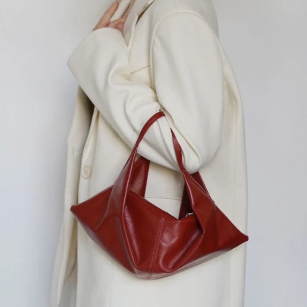 Soft Leather Croissant Crossbody Bag Commuting Vintage Lazy Style Shoulder Bag Korean Style Hobos Oil Wax Leather Handbag Travel