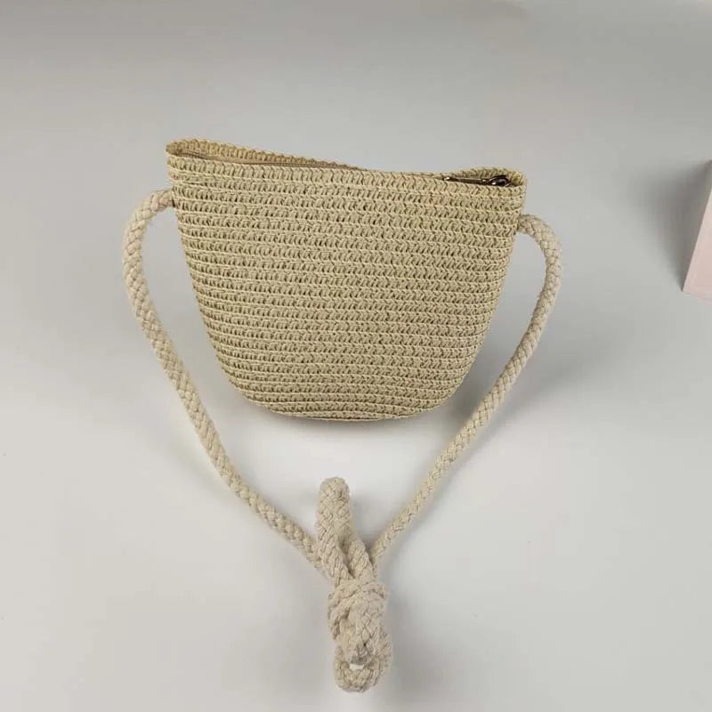 Summer Children's Straw Bag Straw Hat Cute Mini Beach Bag Boys and Girls Shoulder Crossbody Bags Small Sun Hats Kids Coin Purse