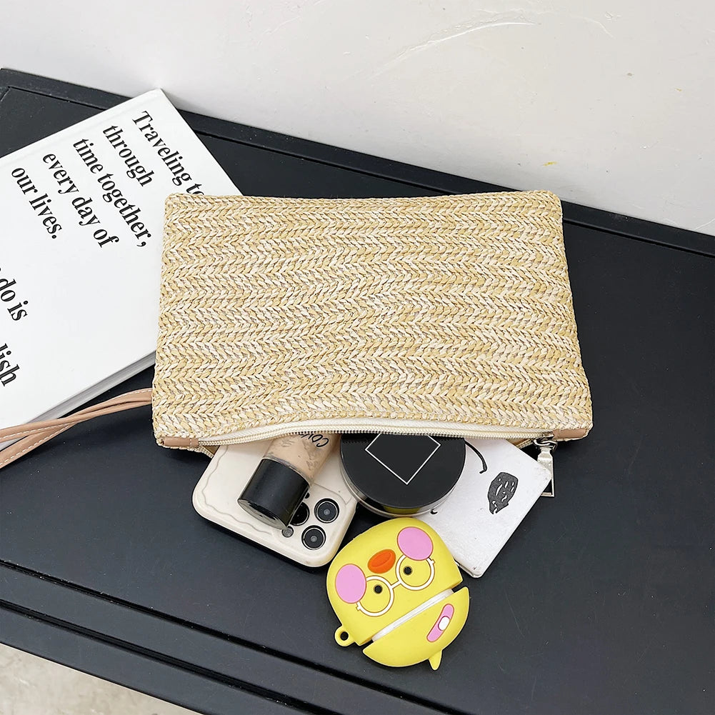 Women Beach Summer Clutch Wristlet Bag Bohemian Woven Style Solid Color Purse Beach Bag Clutch New Fashion Lady Women