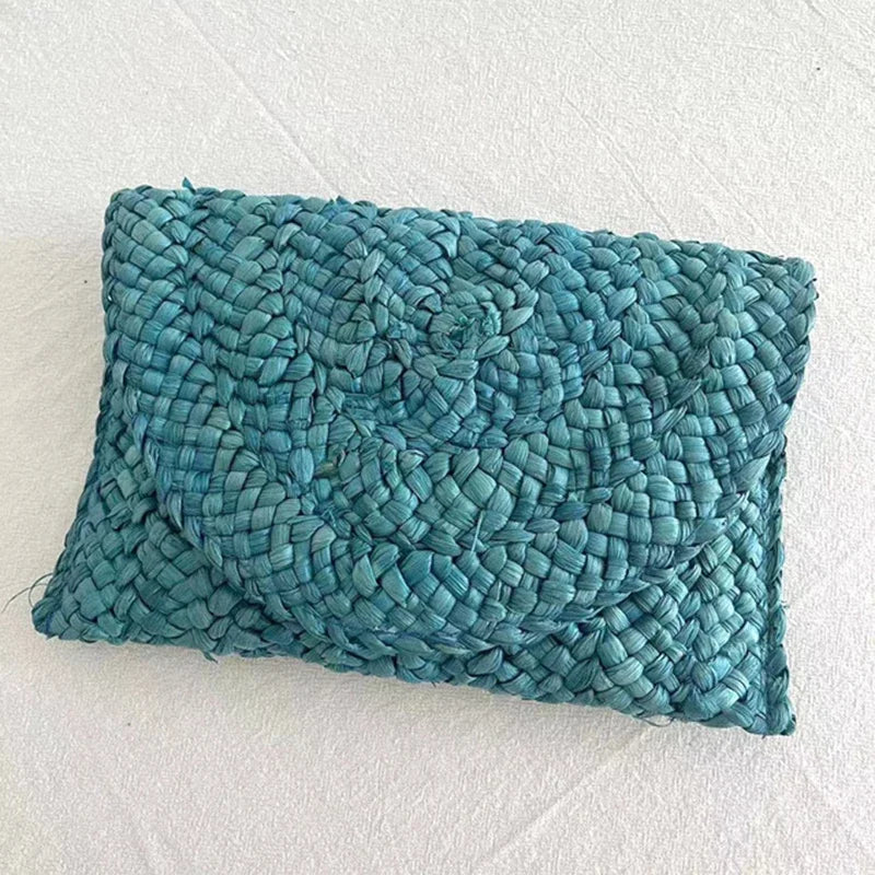 Fashionable Corn Husk Straw Bags Hand-woven Women Clutch Envelope Handbag Long Purse For Female Summer Beach Bag bolsa 2024