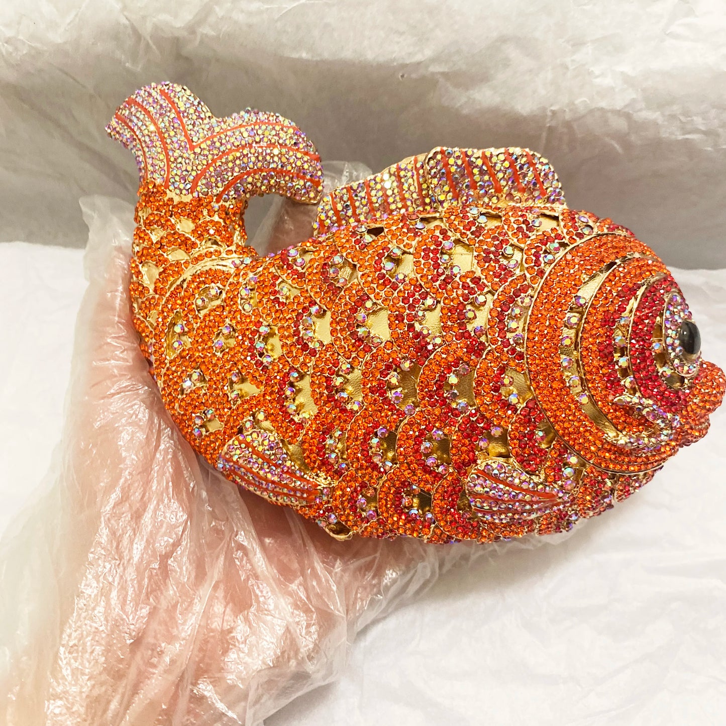 Red/Orange Fish Crystal Mini Evening Bag Diamond Women Dinner Purses Luxury Lady Rhinestone Bling Party Cocktail Handbags