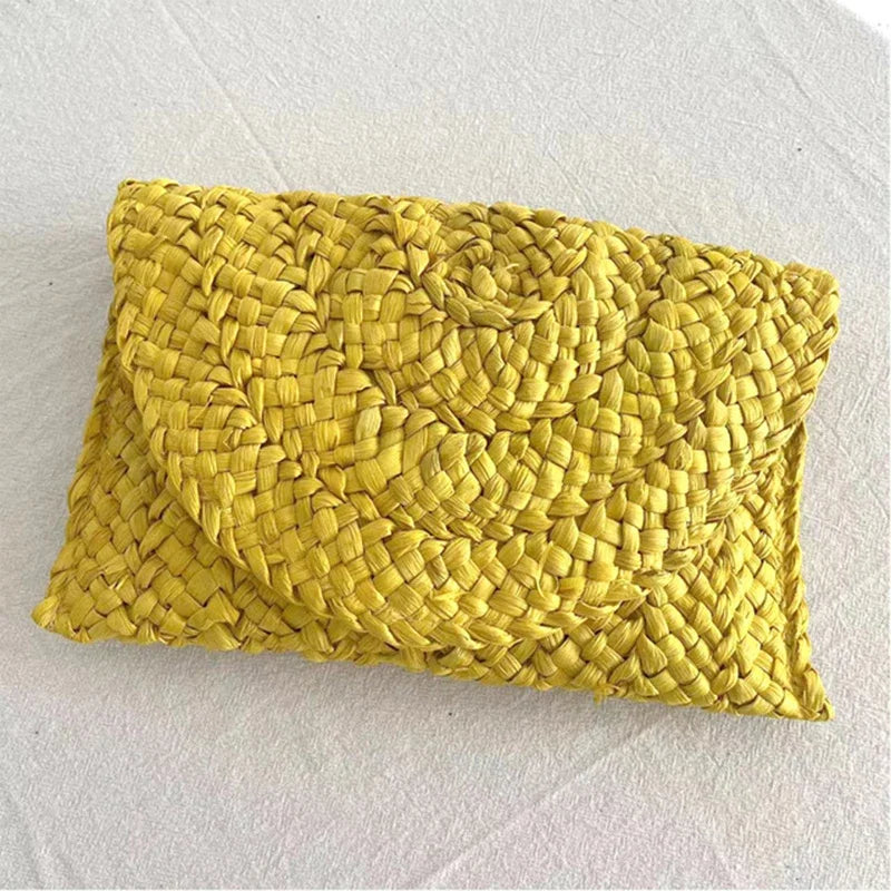 Fashionable Corn Husk Straw Bags Hand-woven Women Clutch Envelope Handbag Long Purse For Female Summer Beach Bag bolsa 2024