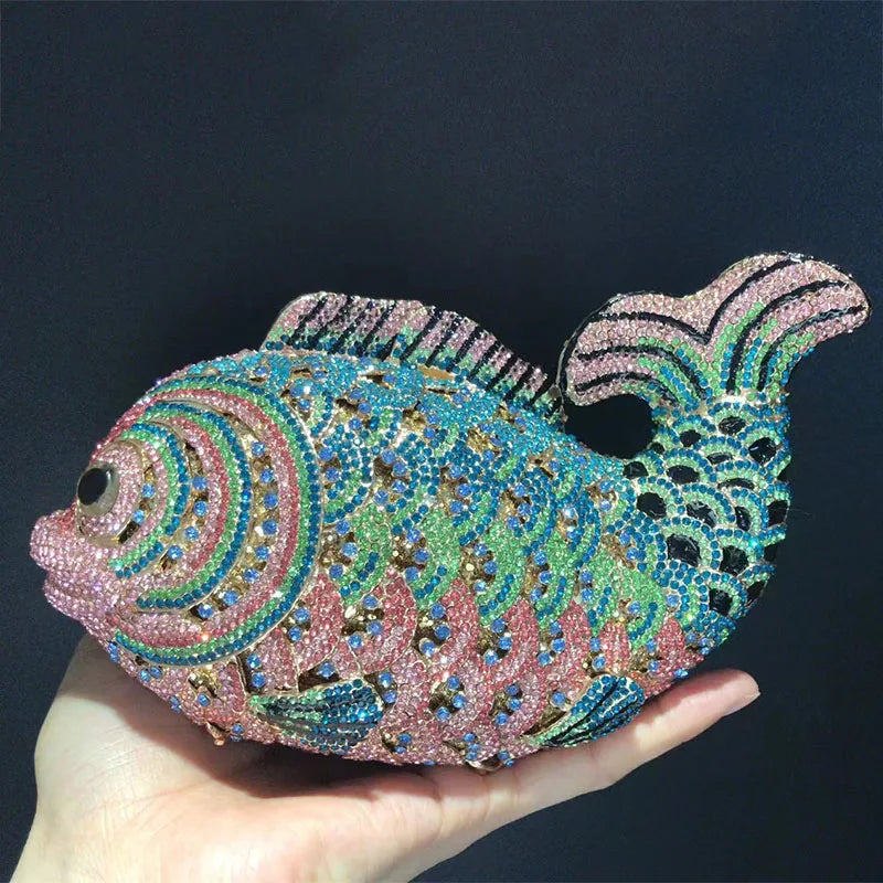 Red/Orange Fish Crystal Mini Evening Bag Diamond Women Dinner Purses Luxury Lady Rhinestone Bling Party Cocktail Handbags