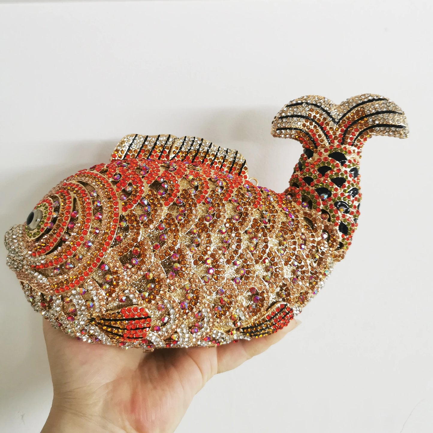 Red/Orange Fish Crystal Mini Evening Bag Diamond Women Dinner Purses Luxury Lady Rhinestone Bling Party Cocktail Handbags