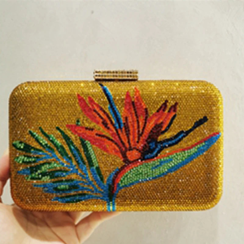 Flower Crystal Evening Bag 16 Colors Women Wedding Purse Diamond Minaudiere Lady Rhinestone Party Handbags Prom Cocktail Purses