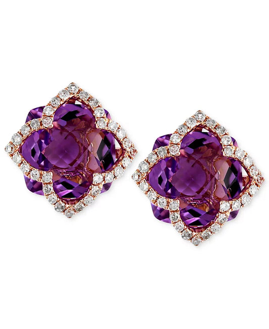 EFFY® Amethyst (6-1/4 ct. t.w.) and Diamond (1/3 ct. t.w.) Clover Stud Earrings in 14k Rose Gold