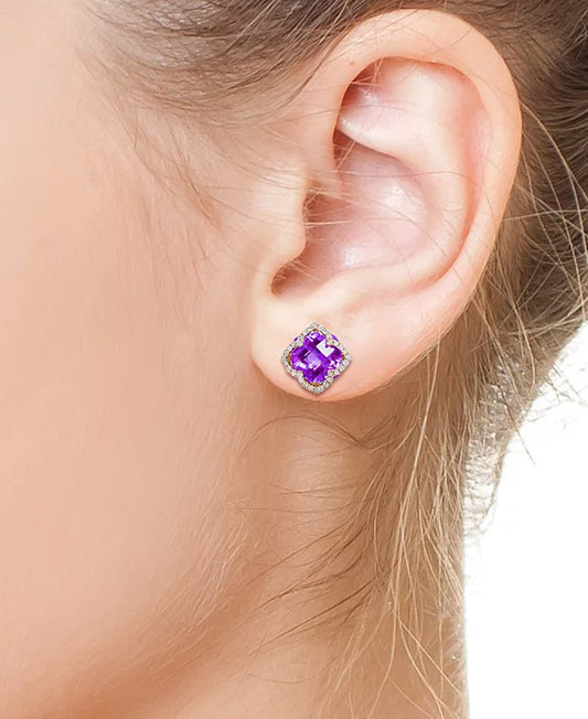 EFFY® Amethyst (6-1/4 ct. t.w.) and Diamond (1/3 ct. t.w.) Clover Stud Earrings in 14k Rose Gold