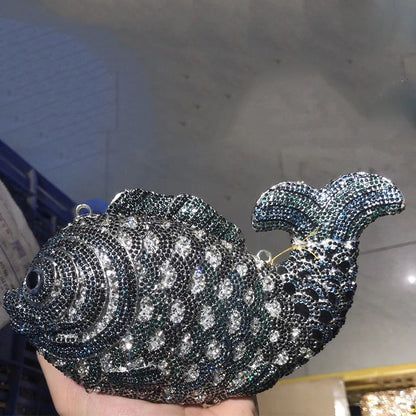 Red/Orange Fish Crystal Mini Evening Bag Diamond Women Dinner Purses Luxury Lady Rhinestone Bling Party Cocktail Handbags