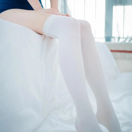 Women's Solid Stockings White Black JK School Student Knee Socks Opaque Over Knee Thigh High Elastic Sexy Stocking