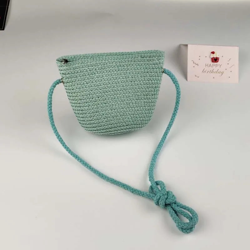 Summer Children's Straw Bag Straw Hat Cute Mini Beach Bag Boys and Girls Shoulder Crossbody Bags Small Sun Hats Kids Coin Purse