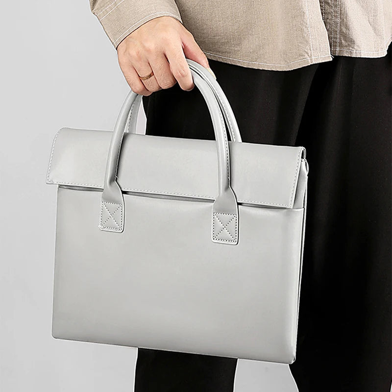 Large Capacity Custom Initials Laptop Bag PU Leather Business Office Student Briefcase Fashion Simple Notebook Computer Handbag
