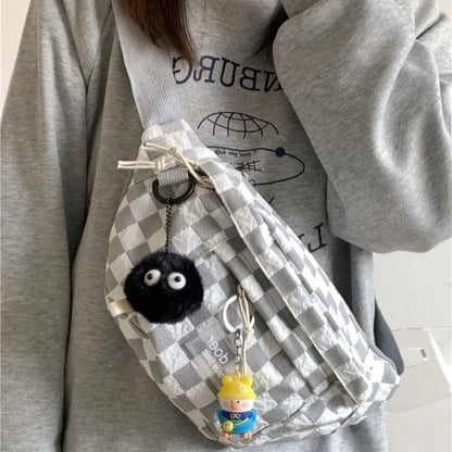 Korean Retro Chessboard Chest Bag Women's Japanese Versatile Leisure Large Capacity Messenger Bag Men's Sports Waist Bag Fashion