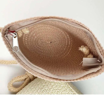 Summer Children's Straw Bag Straw Hat Cute Mini Beach Bag Boys and Girls Shoulder Crossbody Bags Small Sun Hats Kids Coin Purse