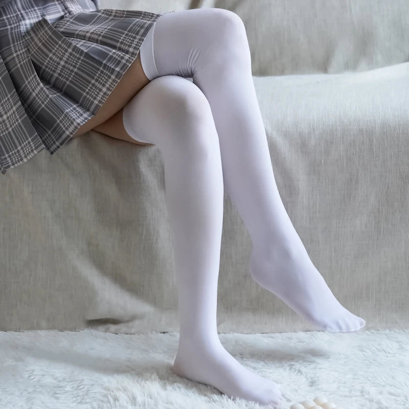 Women's Solid Stockings White Black JK School Student Knee Socks Opaque Over Knee Thigh High Elastic Sexy Stocking