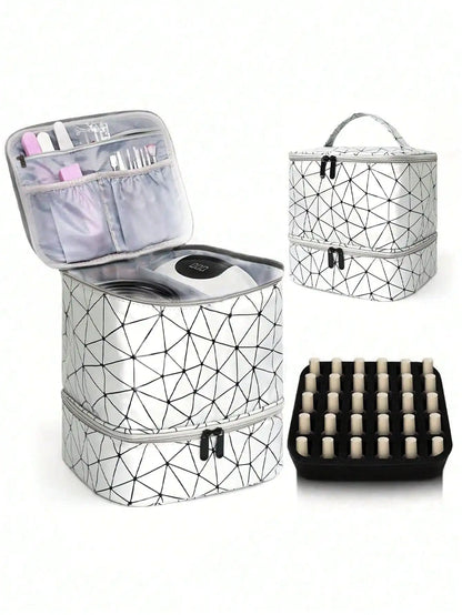 Women's Portable Double-layer Nail Polish Storage Bag Organizer Travel Essential Oil Storage Box Multi-function Storage Bag