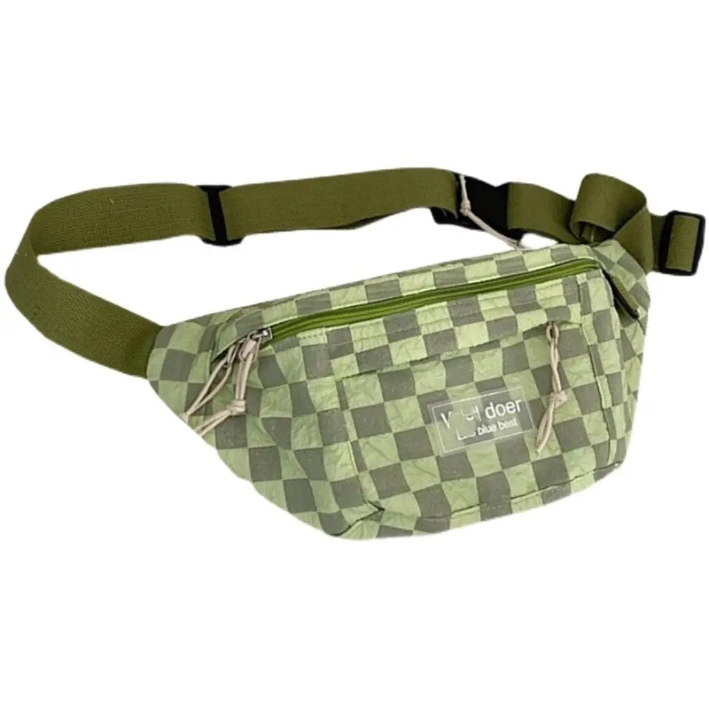 Korean Retro Chessboard Chest Bag Women's Japanese Versatile Leisure Large Capacity Messenger Bag Men's Sports Waist Bag Fashion