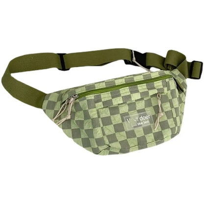 Korean Retro Chessboard Chest Bag Women's Japanese Versatile Leisure Large Capacity Messenger Bag Men's Sports Waist Bag Fashion