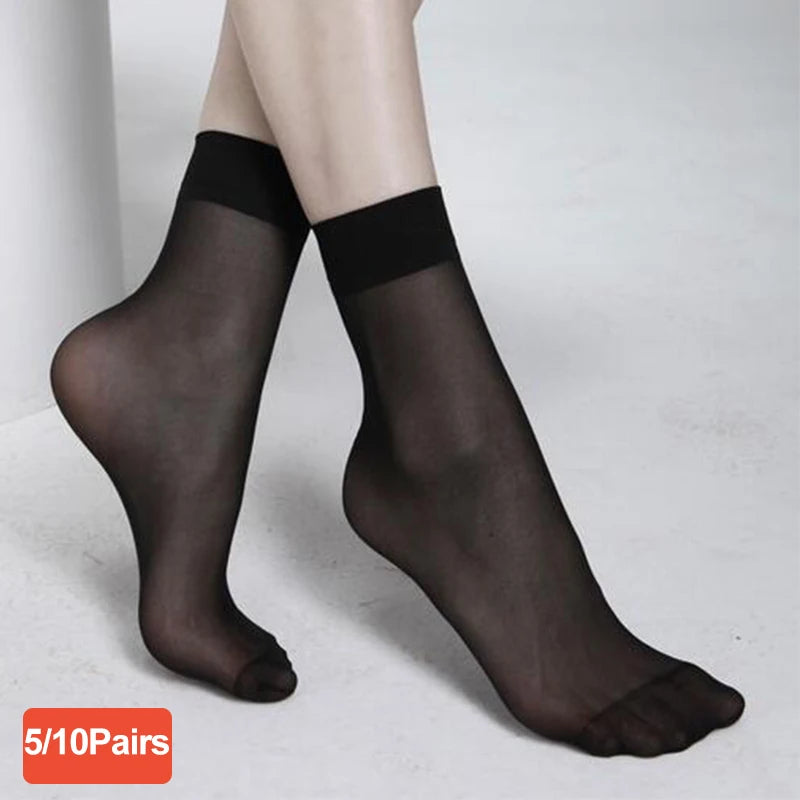 Hot Sale! 5/10 Pairs High Quality Women Velvet Socks Pack Female Summer Thin Silk Transparent Sexy Ankle Nylon Socks Set