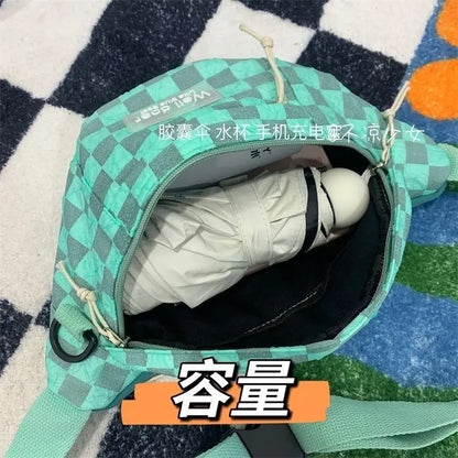 Korean Retro Chessboard Chest Bag Women's Japanese Versatile Leisure Large Capacity Messenger Bag Men's Sports Waist Bag Fashion