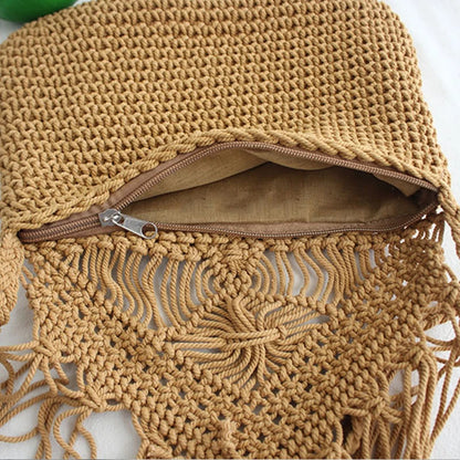 Handmade Cotton Woven Knitted Tassel Crossbody Bag Vintage Shoulder Messenger Bag Female Fashion Beach Summer Handbags 2023 bag