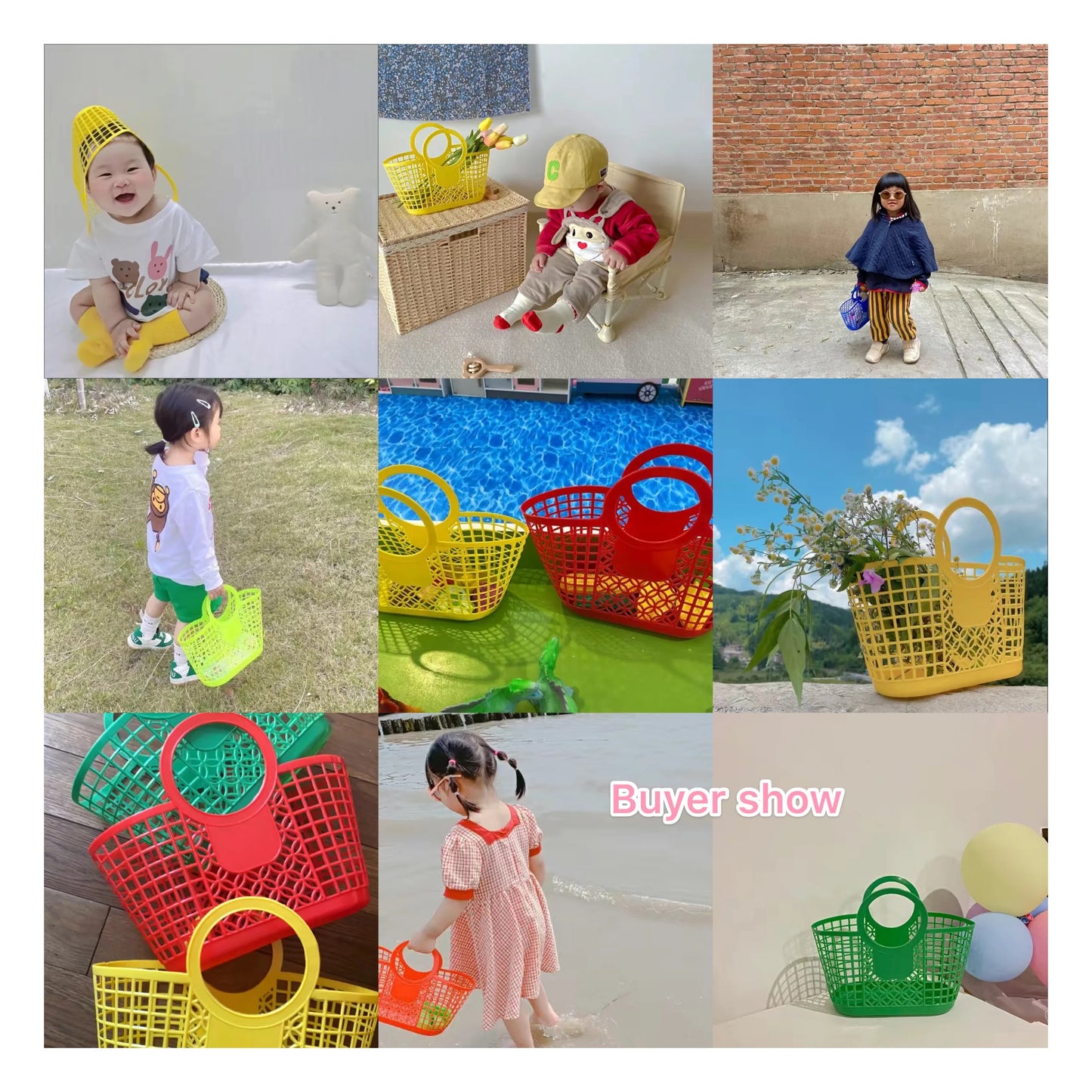 Summer Fashion Children's Beach Handbag Cute Baby Girls Plastic Hand Carrying Tote Bag Boys Kids Hollow Out Basket Shoulder Bags