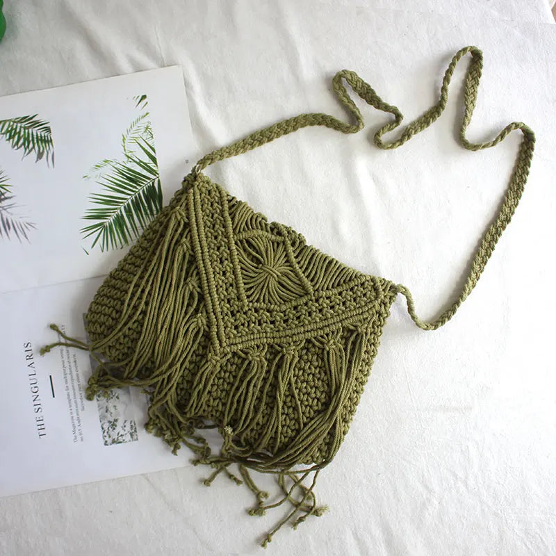 Handmade Cotton Woven Knitted Tassel Crossbody Bag Vintage Shoulder Messenger Bag Female Fashion Beach Summer Handbags 2023 bag