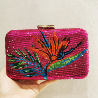 Flower Crystal Evening Bag 16 Colors Women Wedding Purse Diamond Minaudiere Lady Rhinestone Party Handbags Prom Cocktail Purses