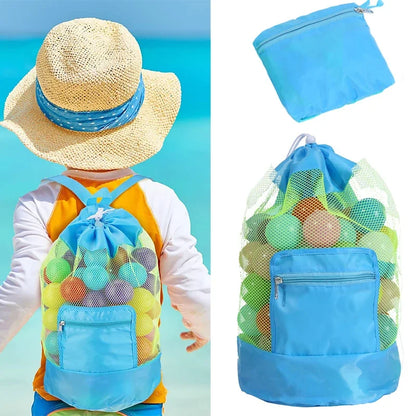 Mesh Beach Bag for Kids Toy Organizer Net Zipper Adjustable Shoulder Strap Storage Pouch Child Shell Collecting Bag Round Bucket