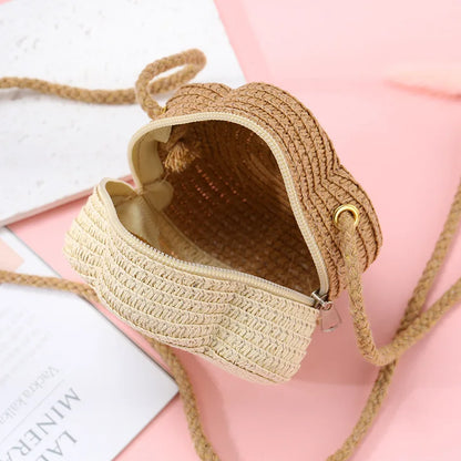 Summer Travel Children's Straw Shoulder Bags Flower Knitted Baby Girls Beach Coin Purse Seaside Cute Kids Woven Crossbody Bag